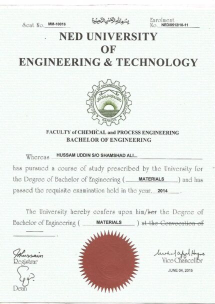 Buy college degree from The NED University of Engineering and Technology
